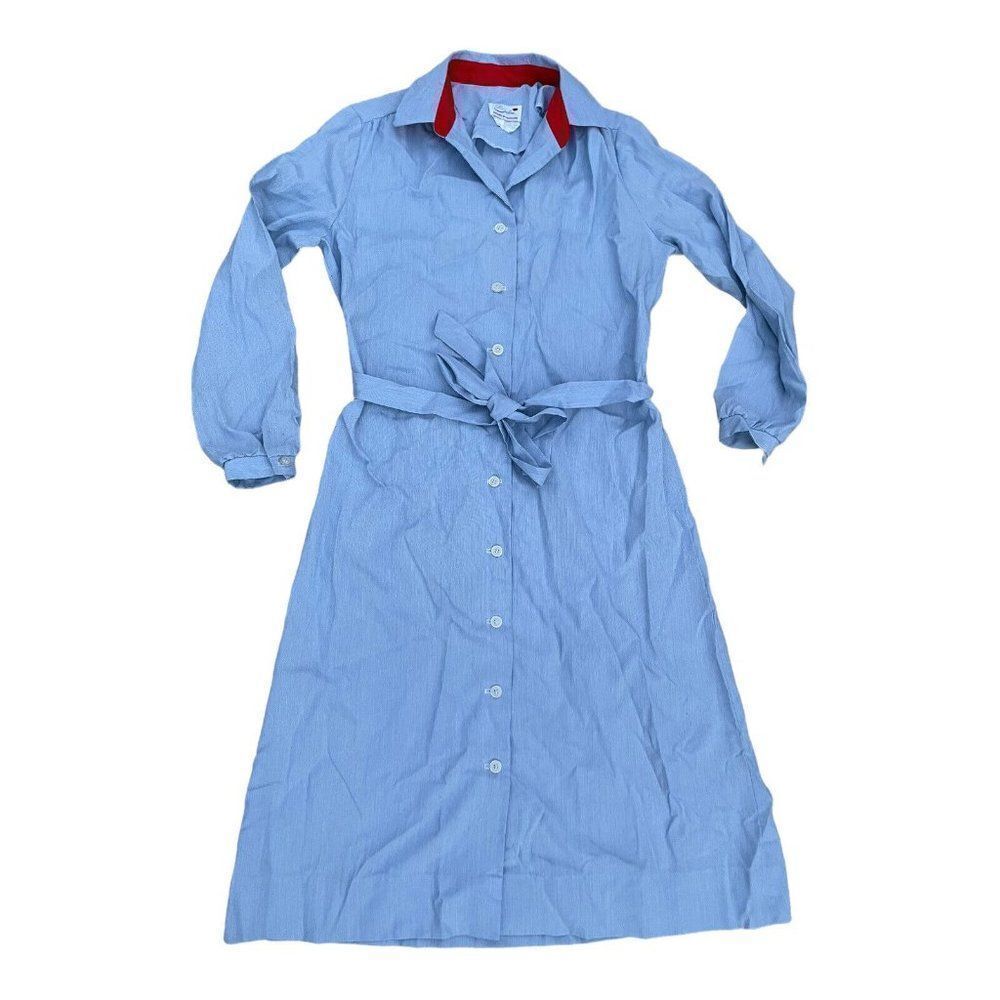 Vintage Serbin Designed by Marianne Blue Shirt Dress Size 14 Womens Belted